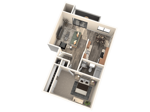 Floor plan for 1 bed, 1 bath, 634 sqft